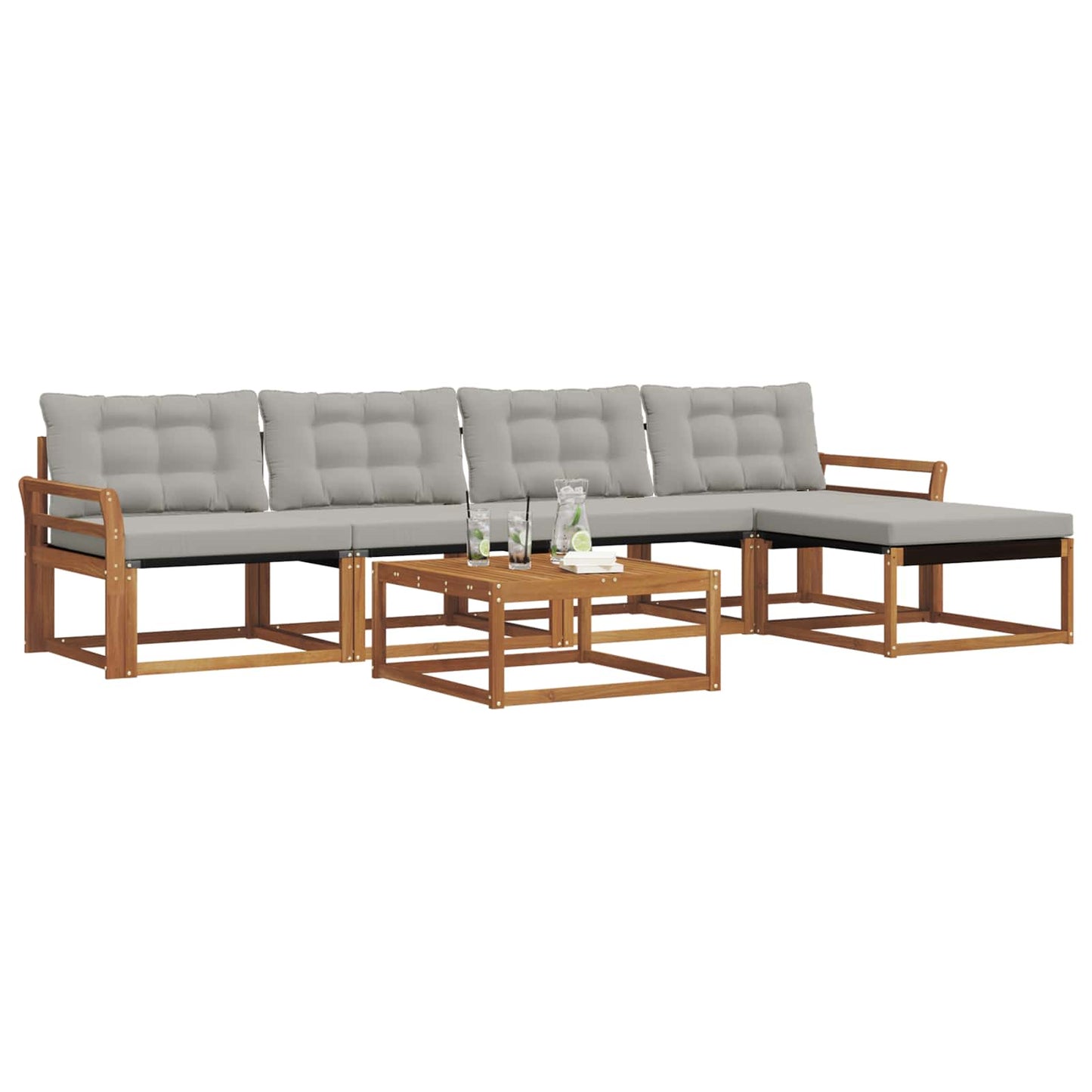 Set di divani da esterno 6 pcs Grigio Naturale e Chiaro