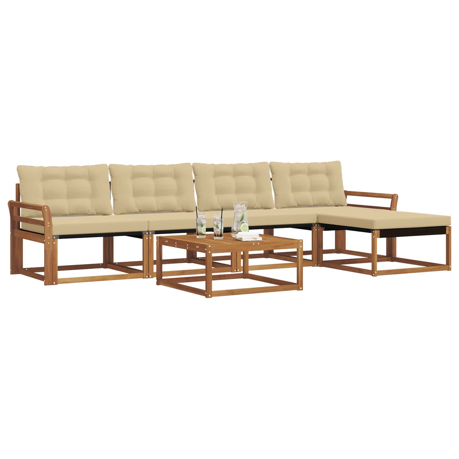 Set di divani da esterno con cuscino 6 pcs Naturale e Beige | homemem39