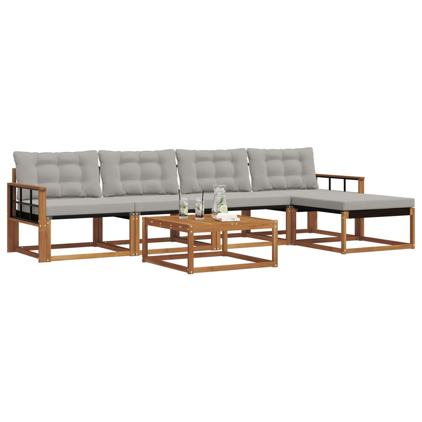 Set di divani da esterno 6 pcs Grigio Naturale e Chiaro