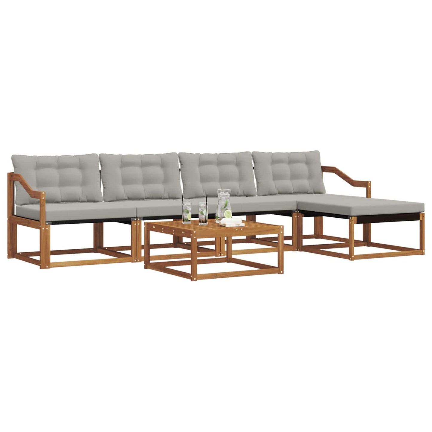 Set di divani da esterno 6 pcs Grigio Naturale e Chiaro