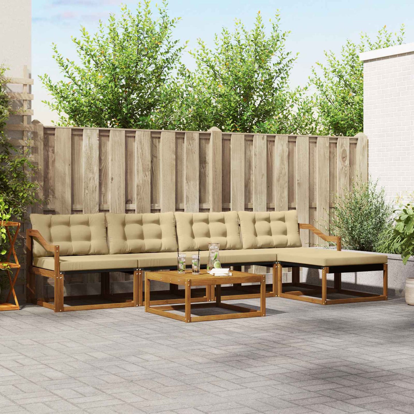 Set di divani da esterno con cuscino 6 pcs Naturale e Beige