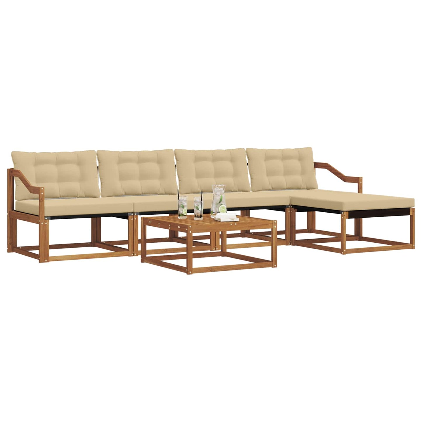 Set di divani da esterno con cuscino 6 pcs Naturale e Beige