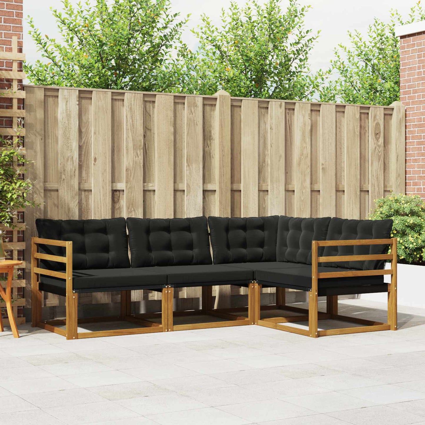 Set di divani da esterno con cuscino 4 pcs Naturale e Nero
