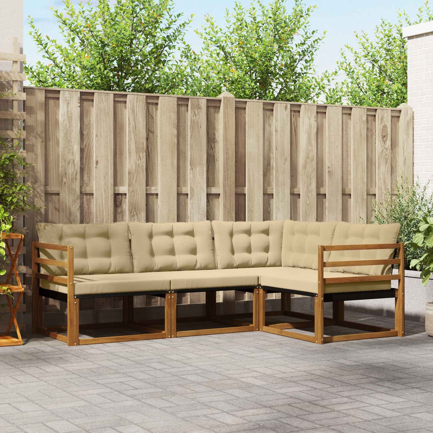 Set di divani da esterno con cuscino 4 pcs Naturale e Beige