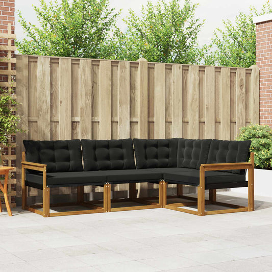 Set di divani da esterno con cuscino 4 pcs Naturale e Nero | homemem39