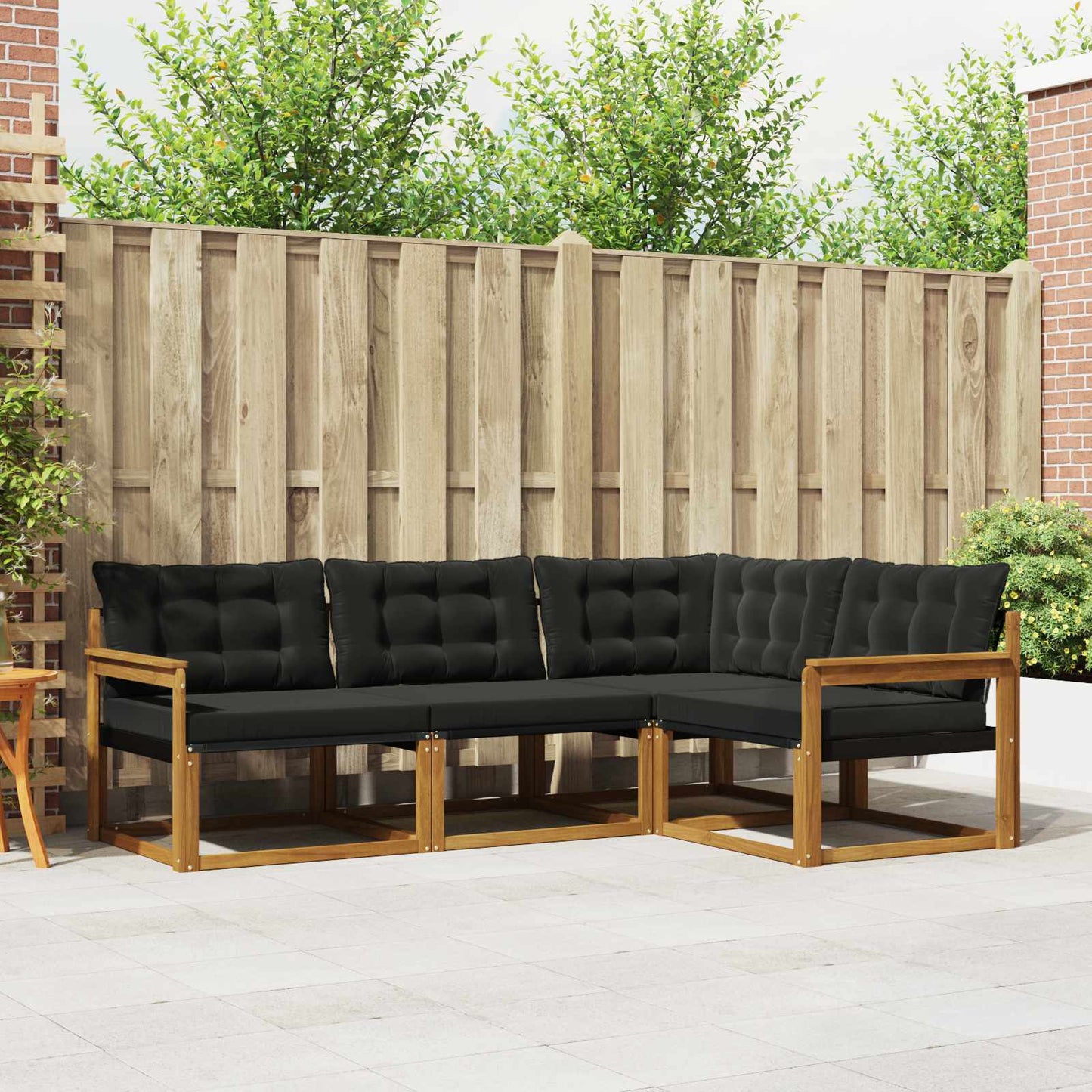 Set di divani da esterno con cuscino 4 pcs Naturale e Nero