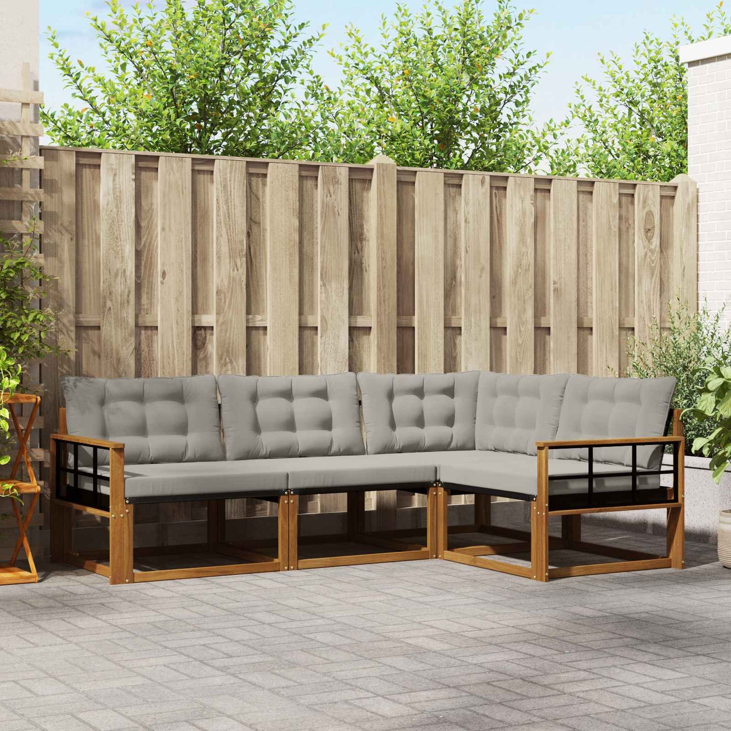 Set di divani da esterno 4 pcs Grigio Naturale e Chiaro