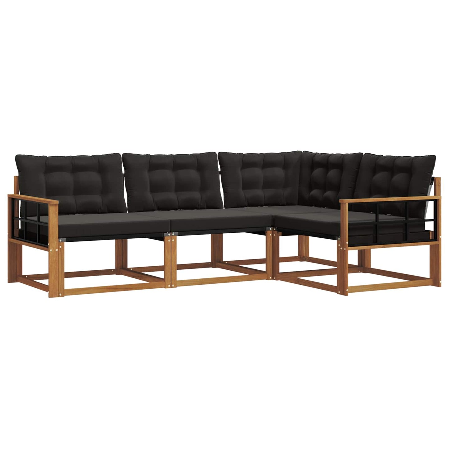 Set di divani da esterno con cuscino 4 pcs Naturale e Nero