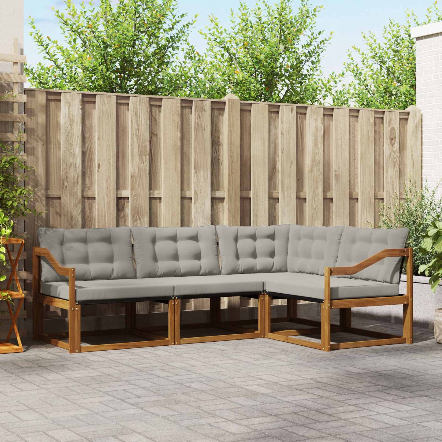 Set di divani da esterno 4 pcs Grigio Naturale e Chiaro