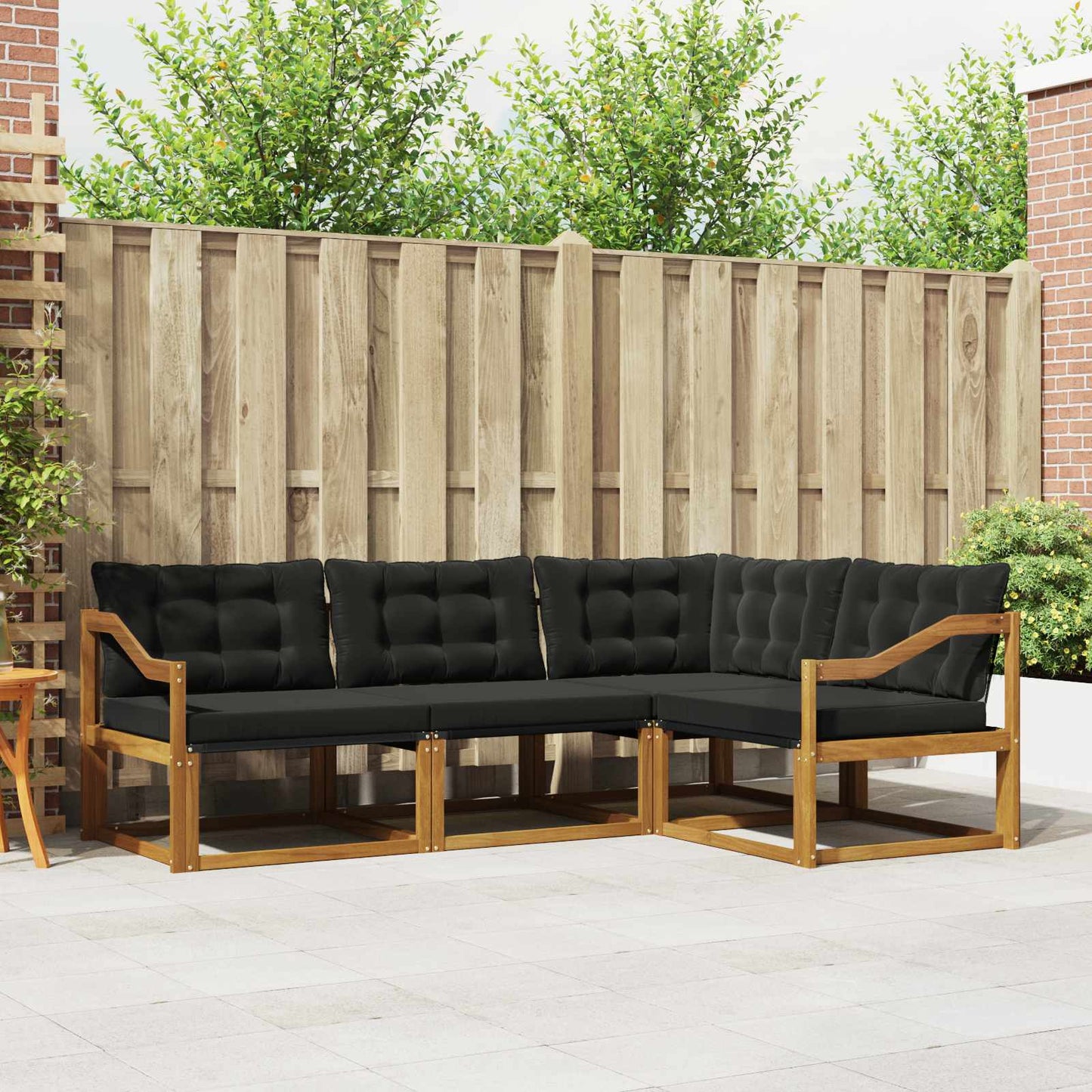 Set di divani da esterno con cuscino 4 pcs Naturale e Nero