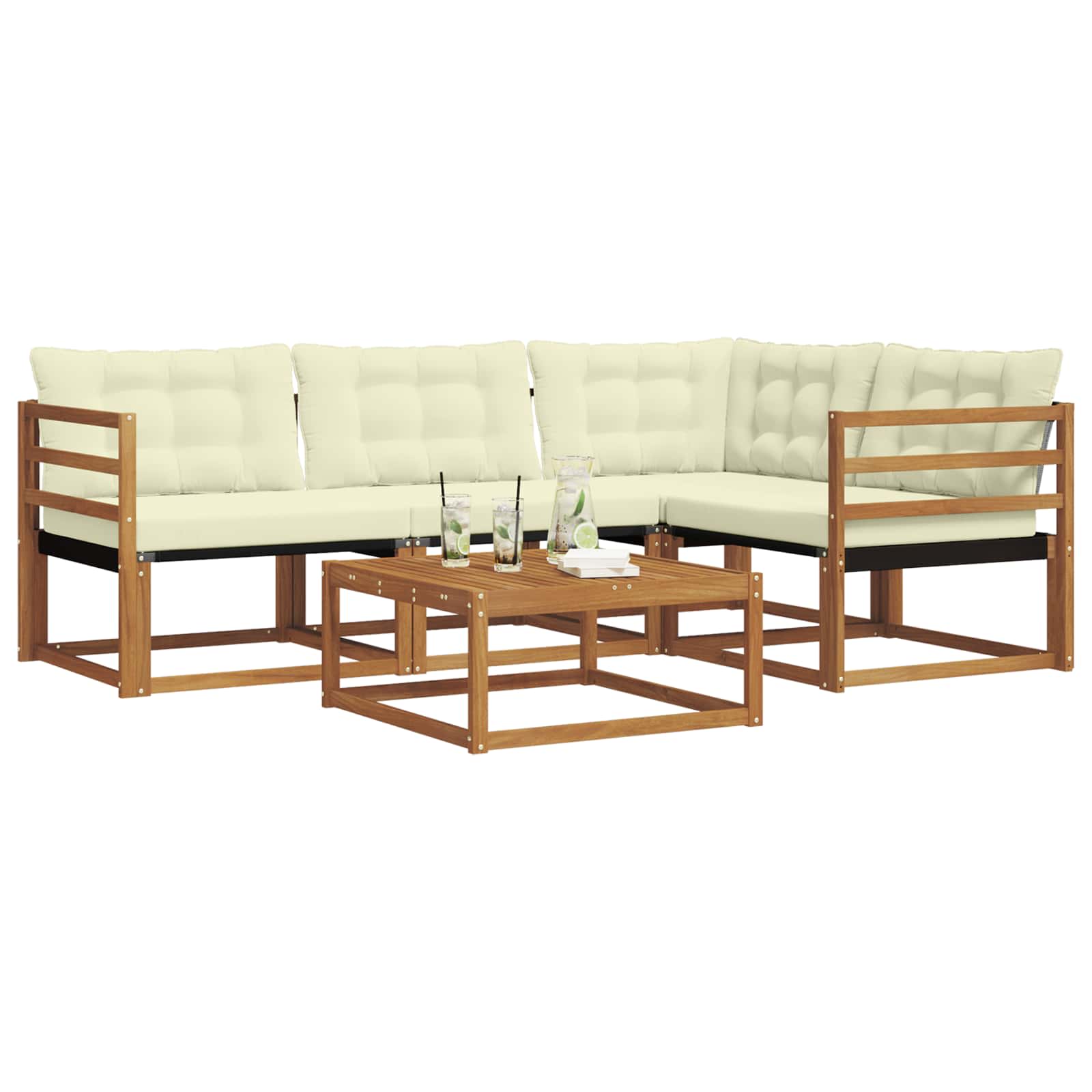 Set di divani da esterno con cuscino 5 pcs Naturale e Crema | homemem39