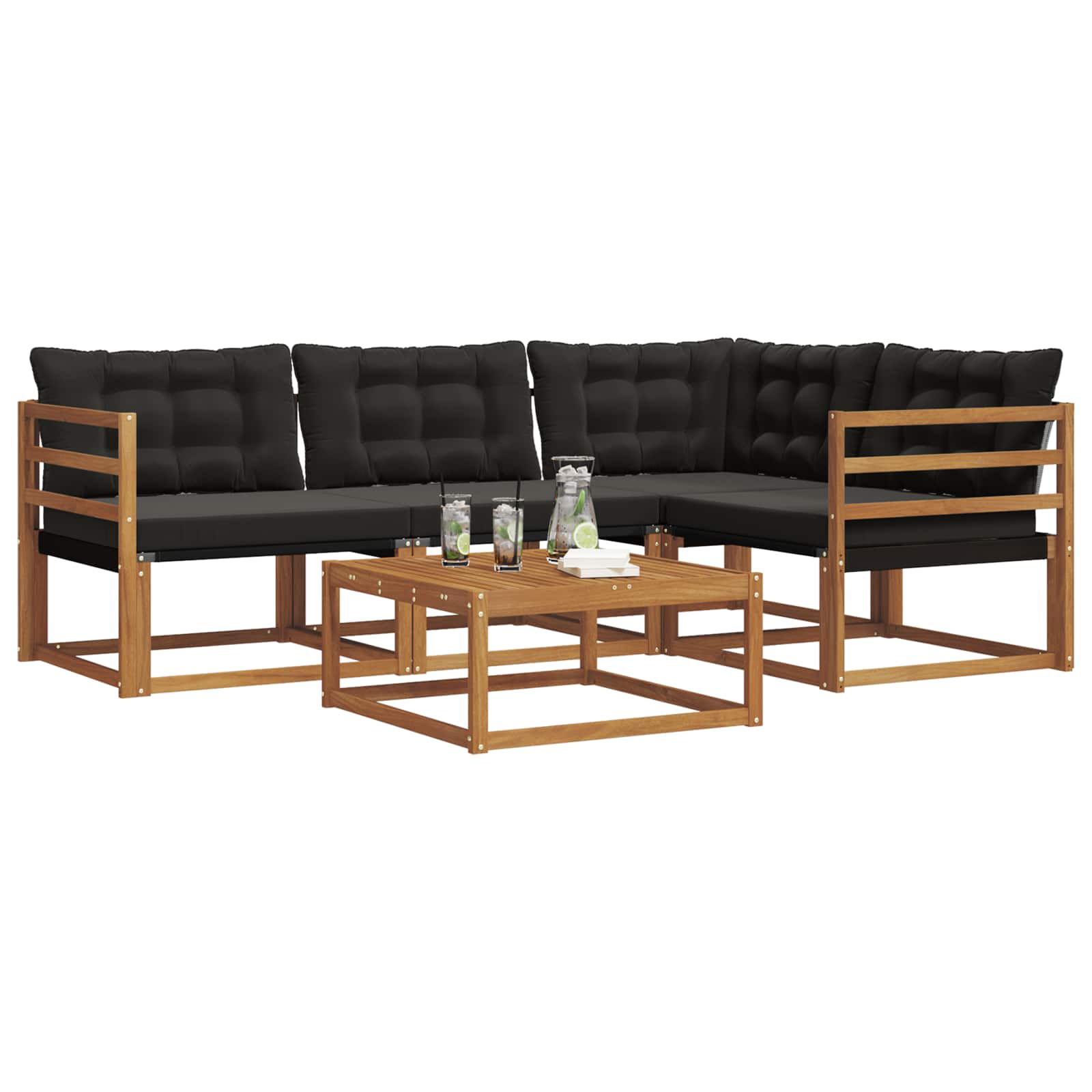 Set di divani da esterno con cuscino 5 pcs Naturale e Nero | homemem39