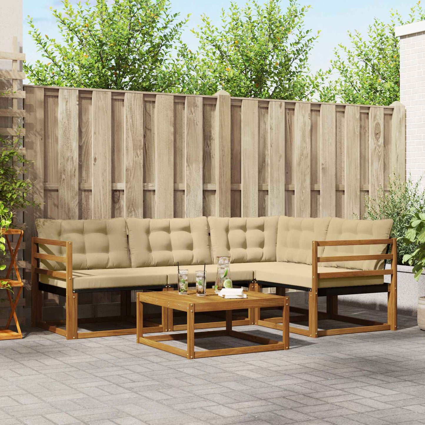 Set di divani da esterno con cuscino 5 pcs Naturale e Beige | homemem39