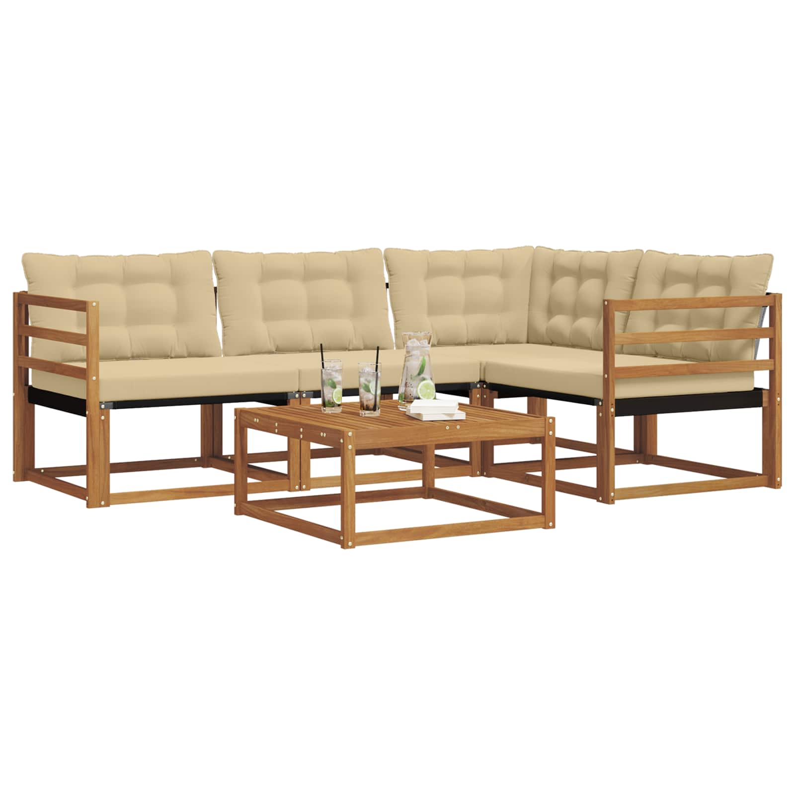 Set di divani da esterno con cuscino 5 pcs Naturale e Beige | homemem39