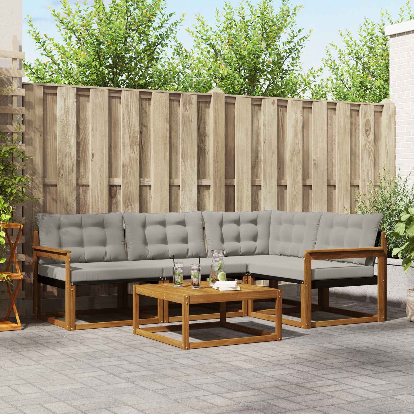 Set di divani da esterno 5 pcs Grigio Naturale e Chiaro