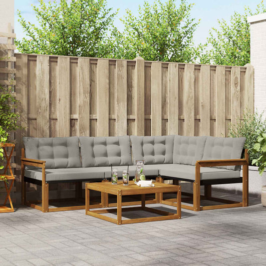 Set di divani da esterno 5 pcs Grigio Naturale e Chiaro