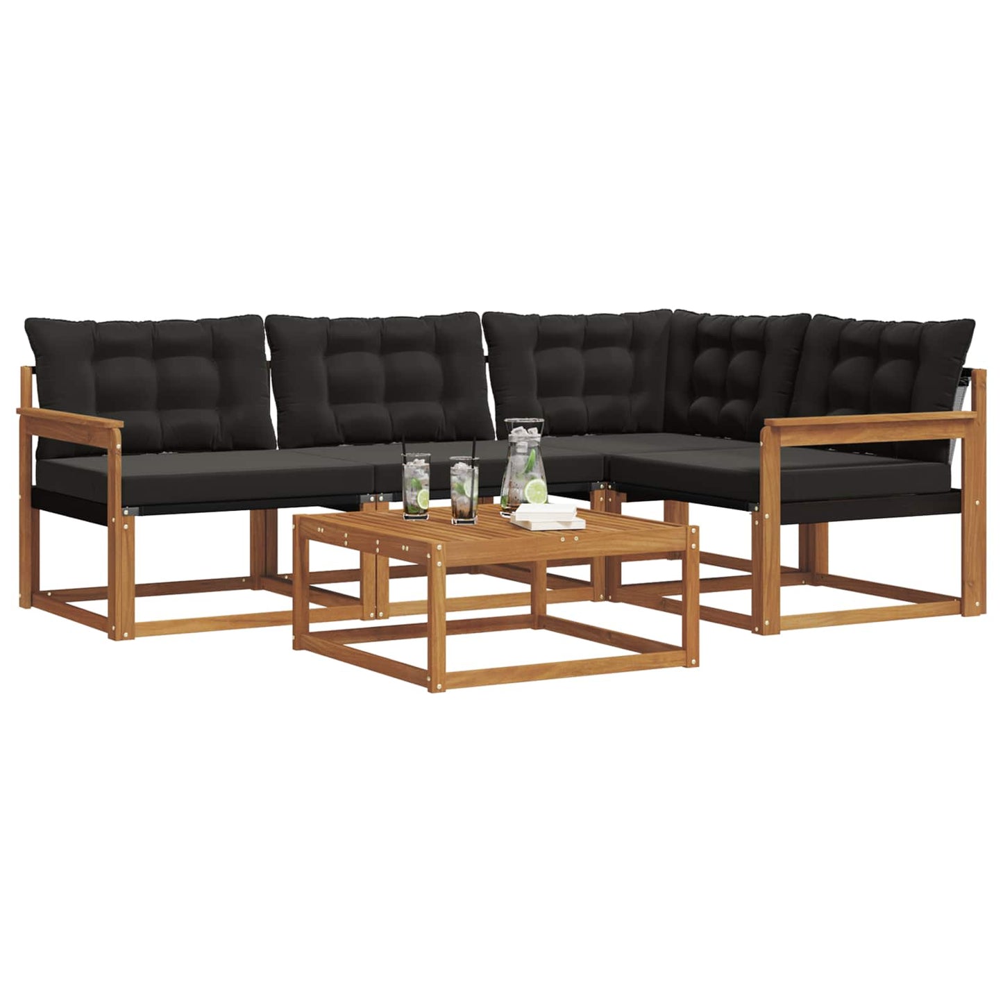 Set di divani da esterno con cuscino 5 pcs Naturale e Nero | homemem39