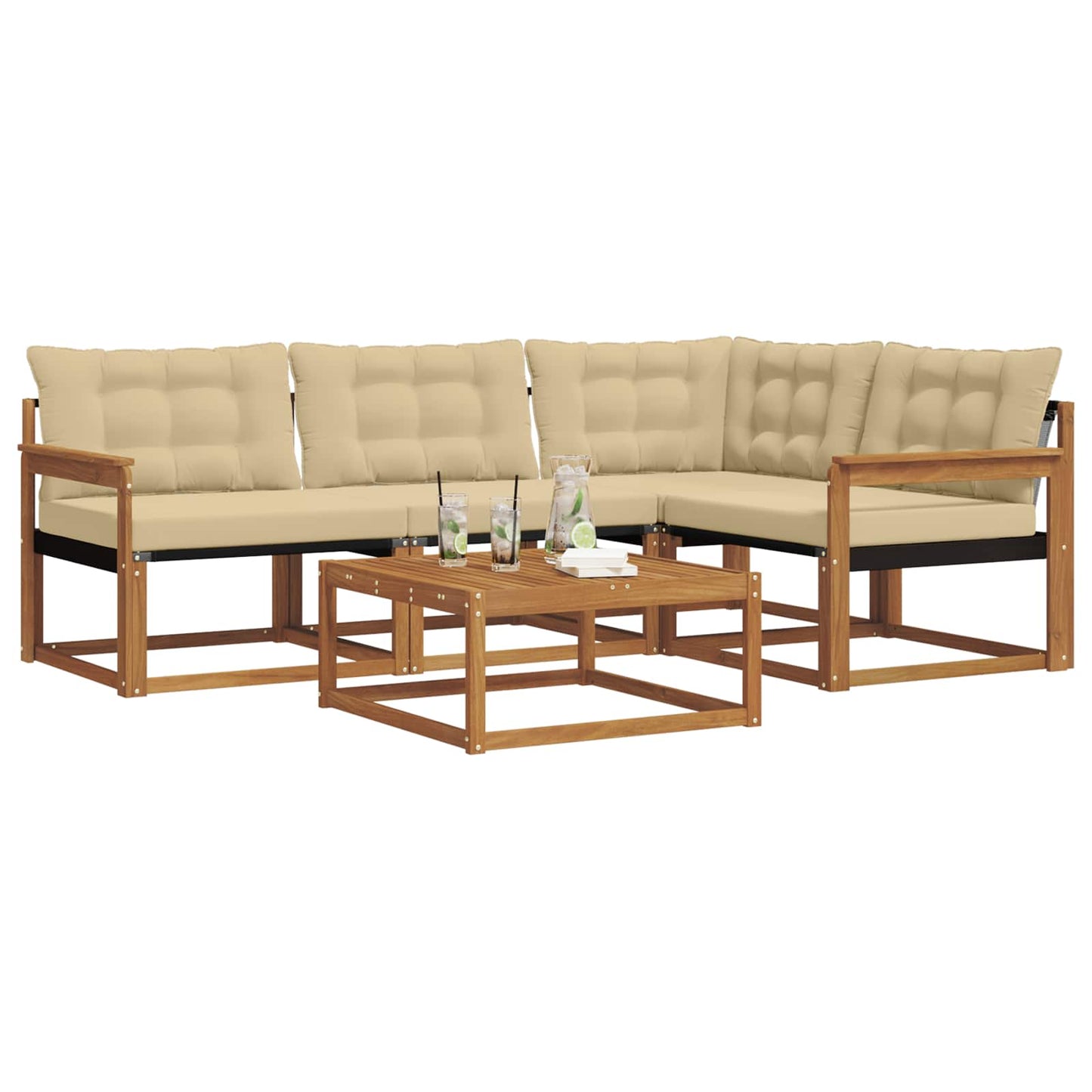Set di divani da esterno con cuscino 5 pcs Naturale e Beige