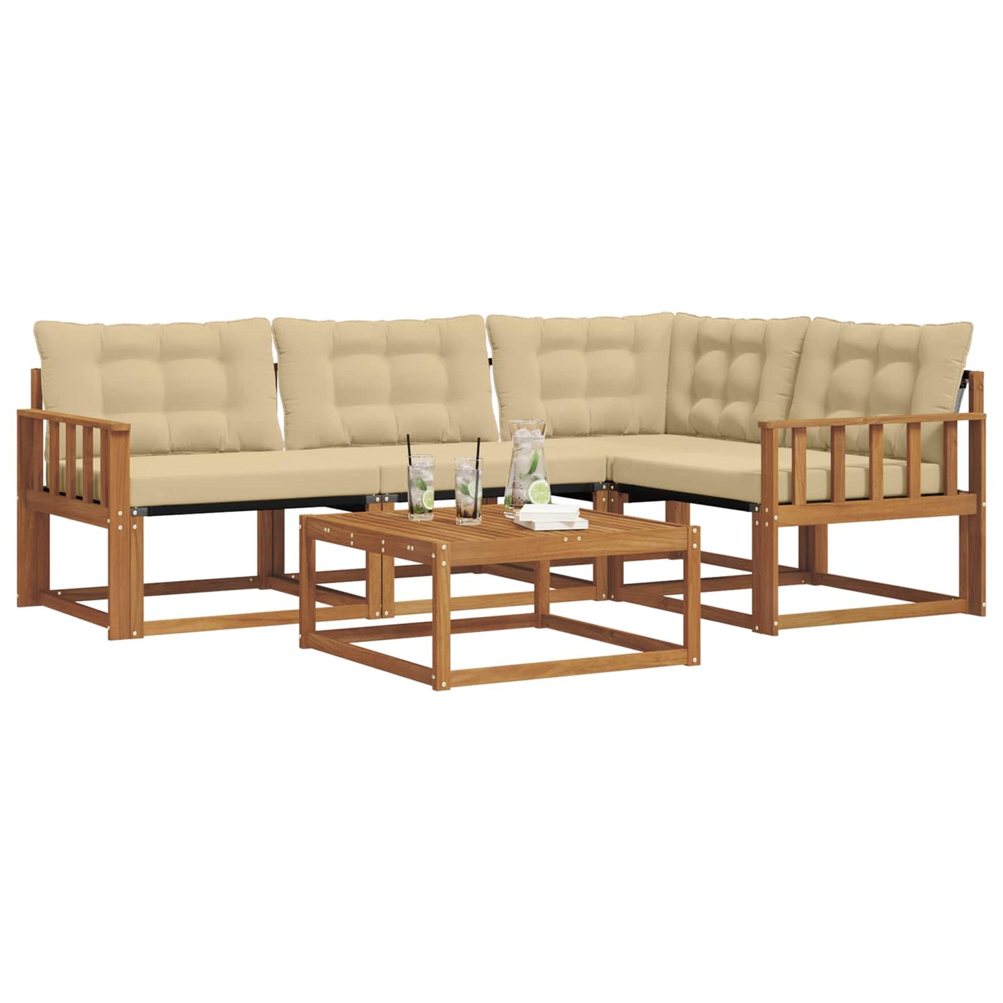 Set di divani da esterno con cuscino 5 pcs Naturale e Beige | homemem39