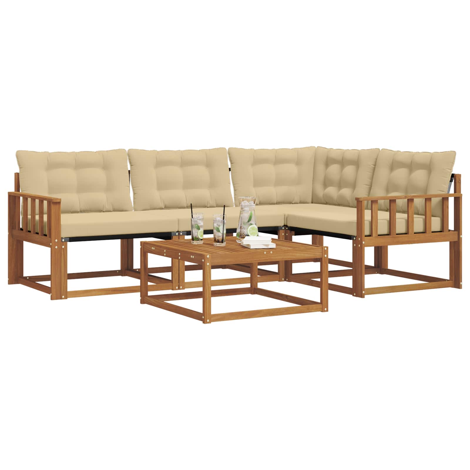 Set di divani da esterno con cuscino 5 pcs Naturale e Beige | homemem39