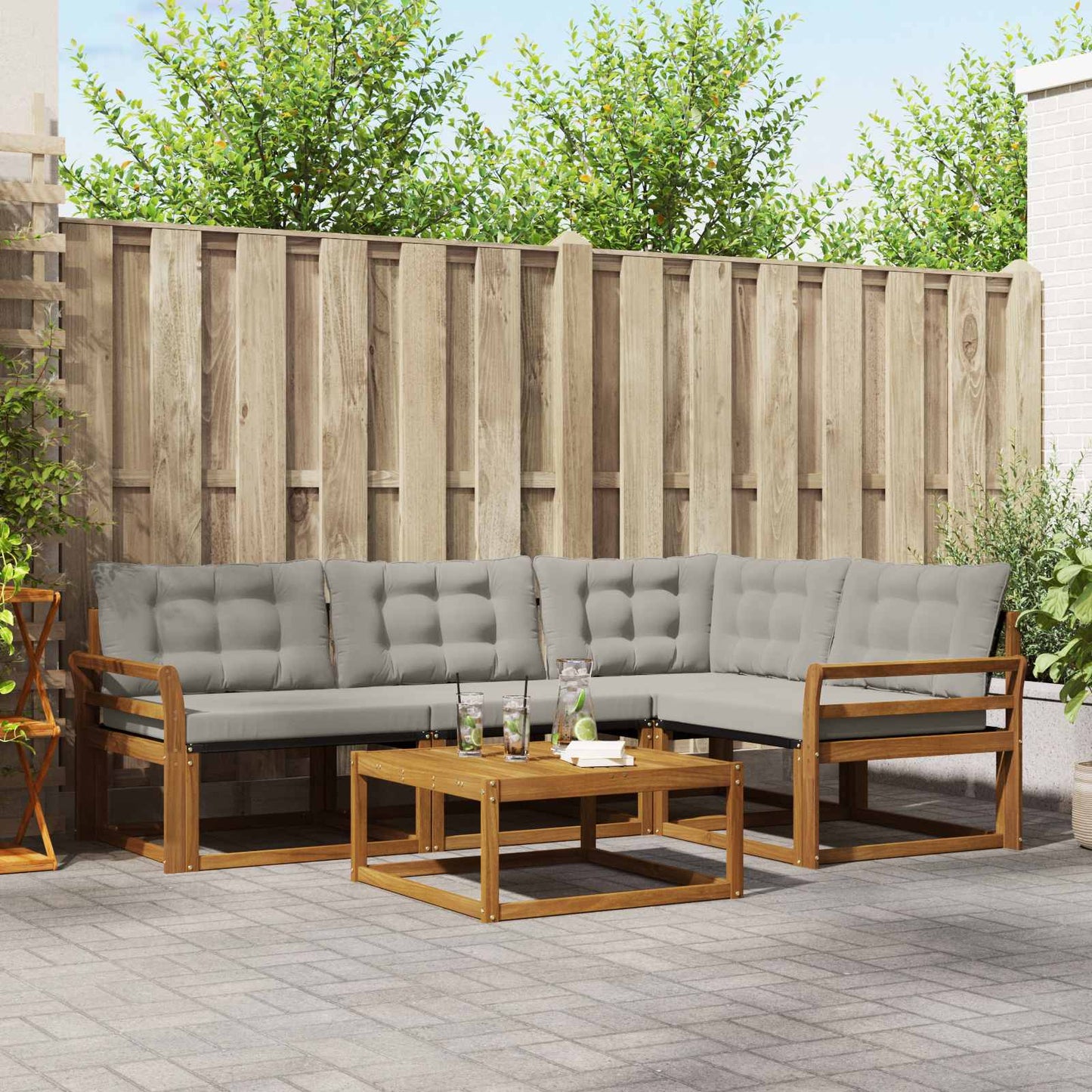 Set di divani da esterno 5 pcs Grigio Naturale e Chiaro