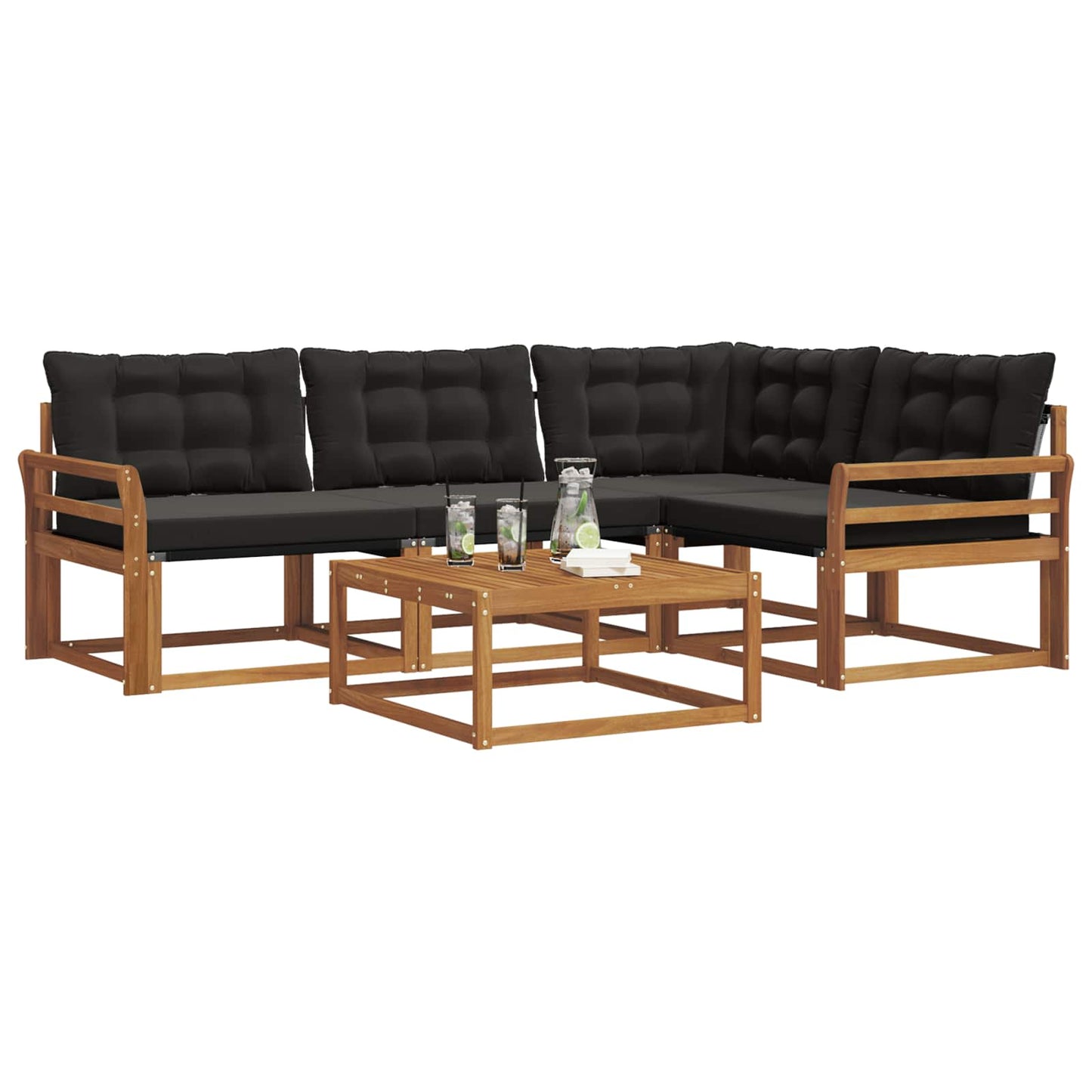 Set di divani da esterno con cuscino 5 pcs Naturale e Nero | homemem39