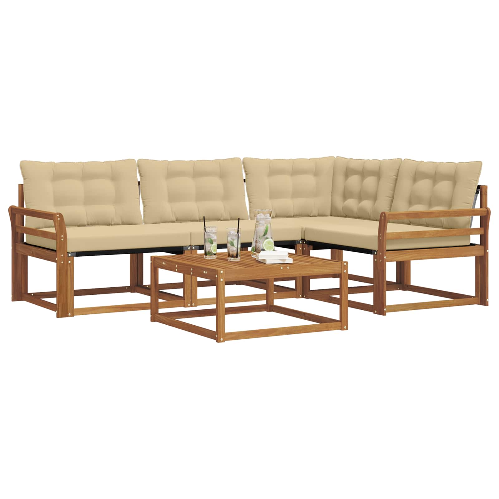 Set di divani da esterno con cuscino 5 pcs Naturale e Beige | homemem39