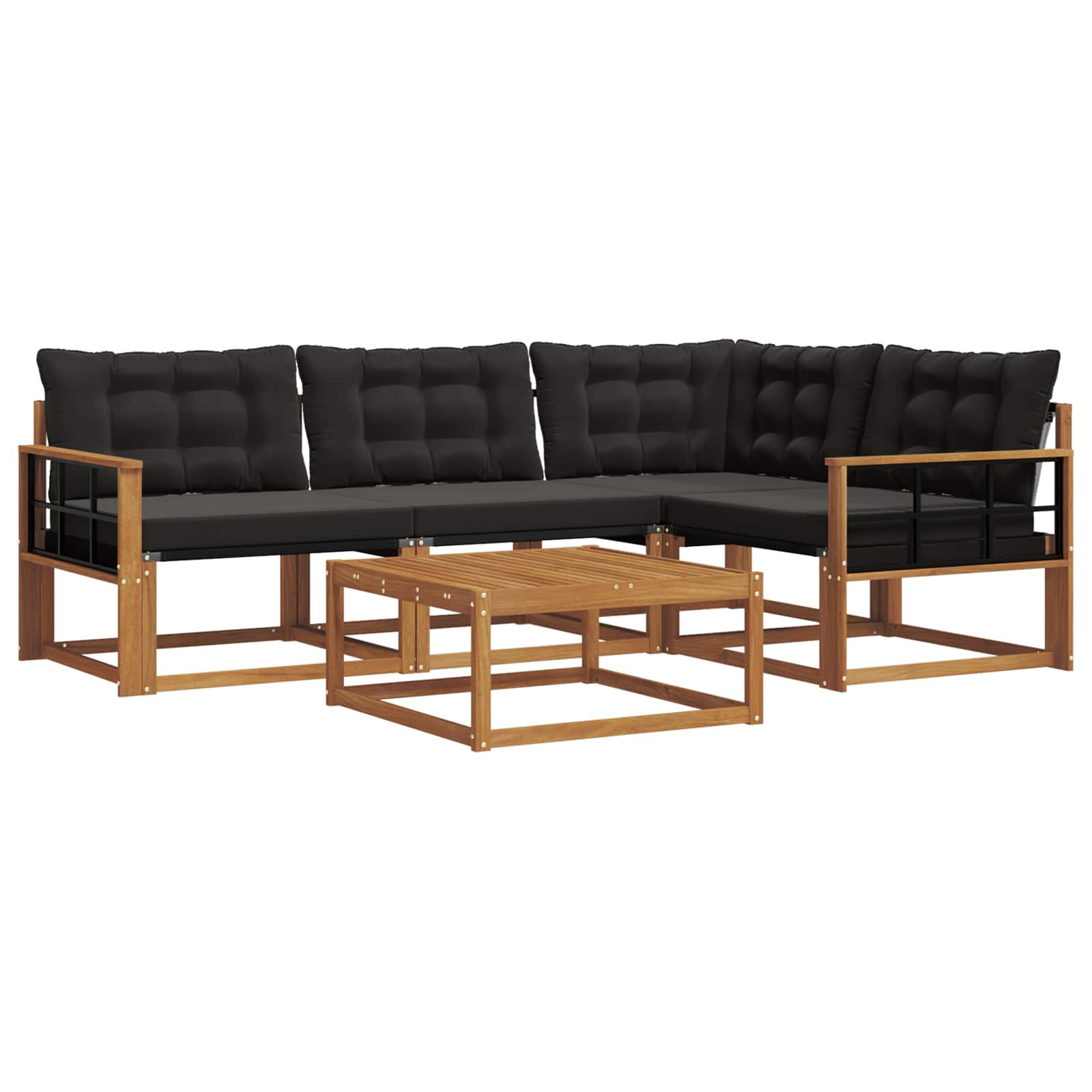 Set di divani da esterno con cuscino 5 pcs Naturale e Nero | homemem39