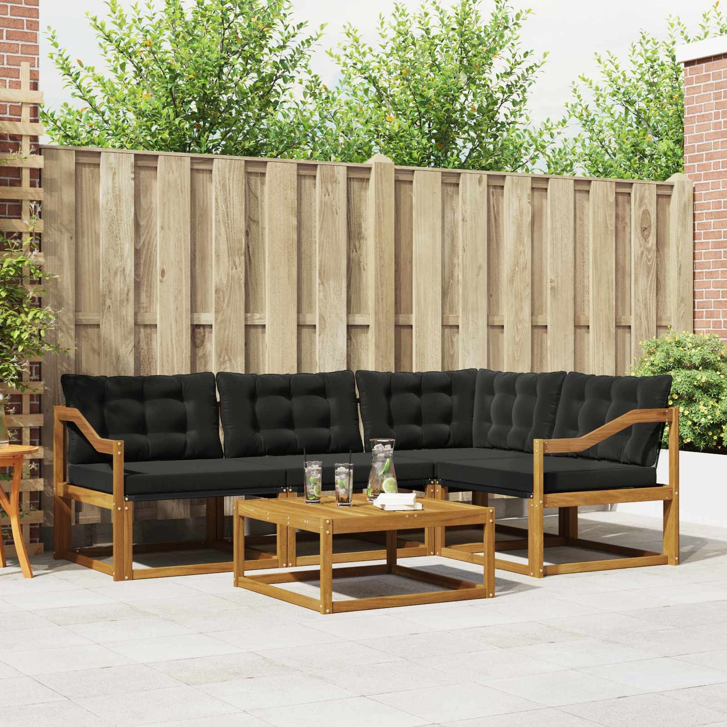 Set di divani da esterno con cuscino 5 pcs Naturale e Nero | homemem39