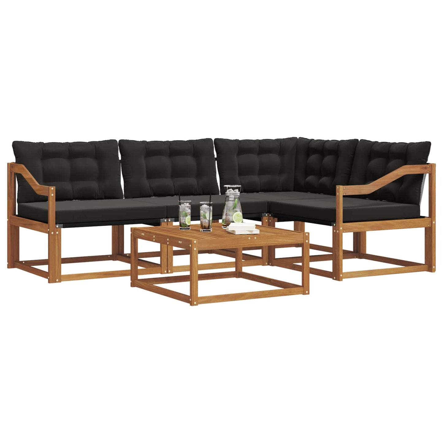 Set di divani da esterno con cuscino 5 pcs Naturale e Nero