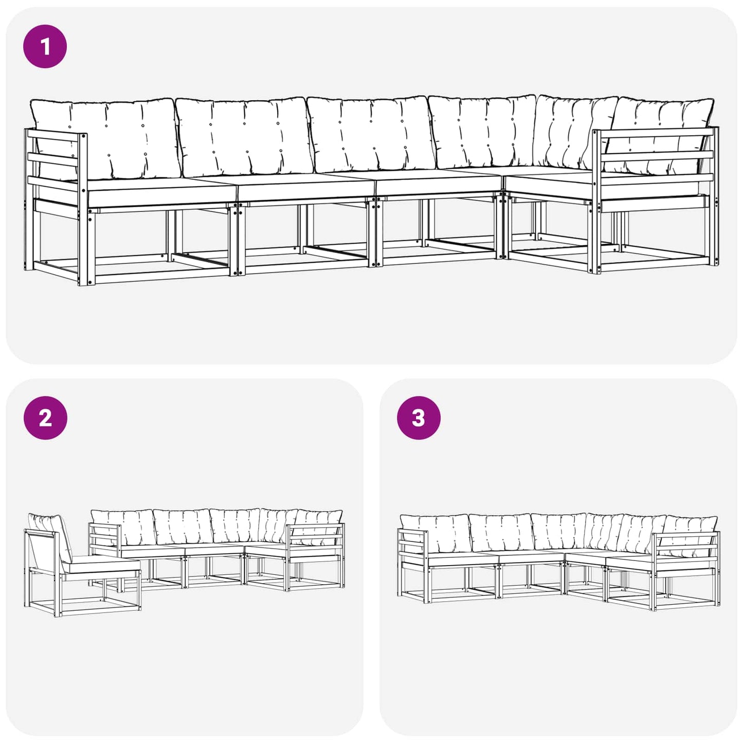 Set di divani da esterno 5 pcs Grigio Naturale e Chiaro