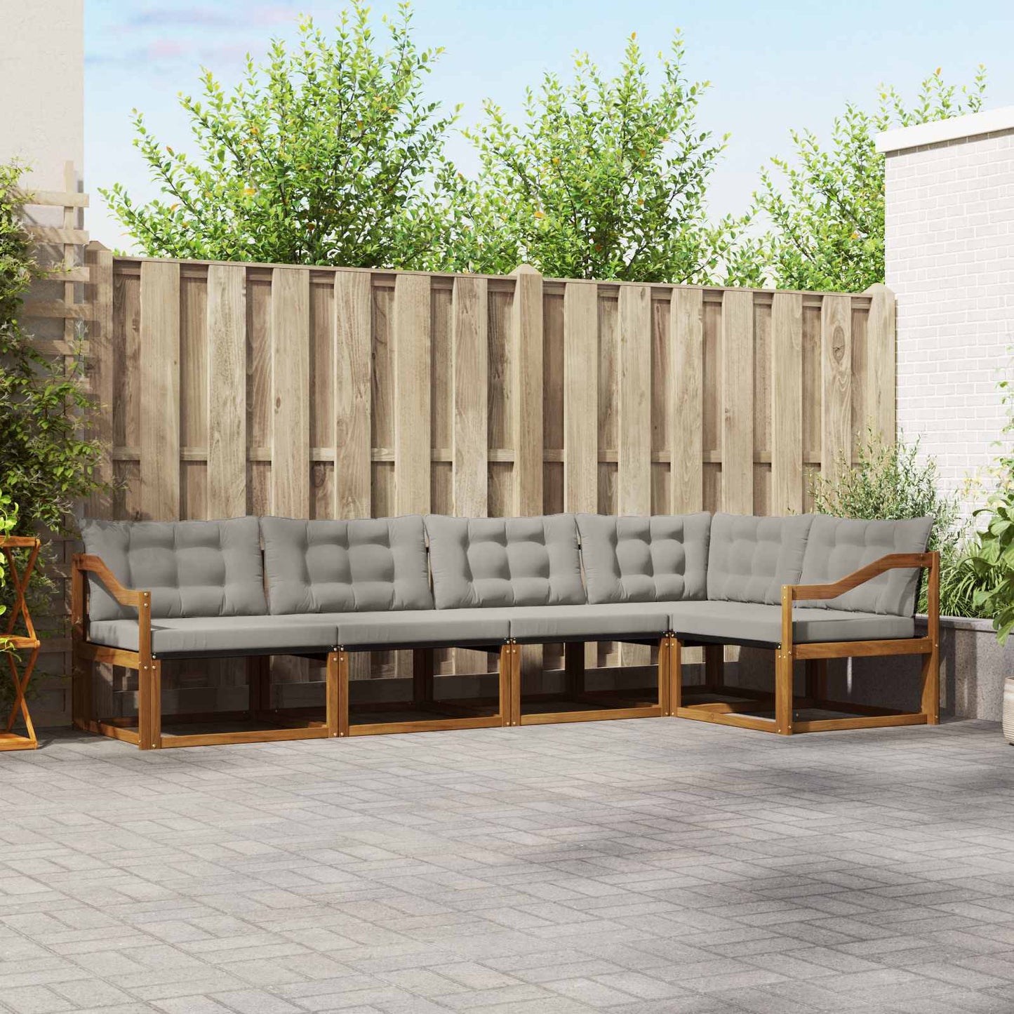 Set di divani da esterno 5 pcs Grigio Naturale e Chiaro