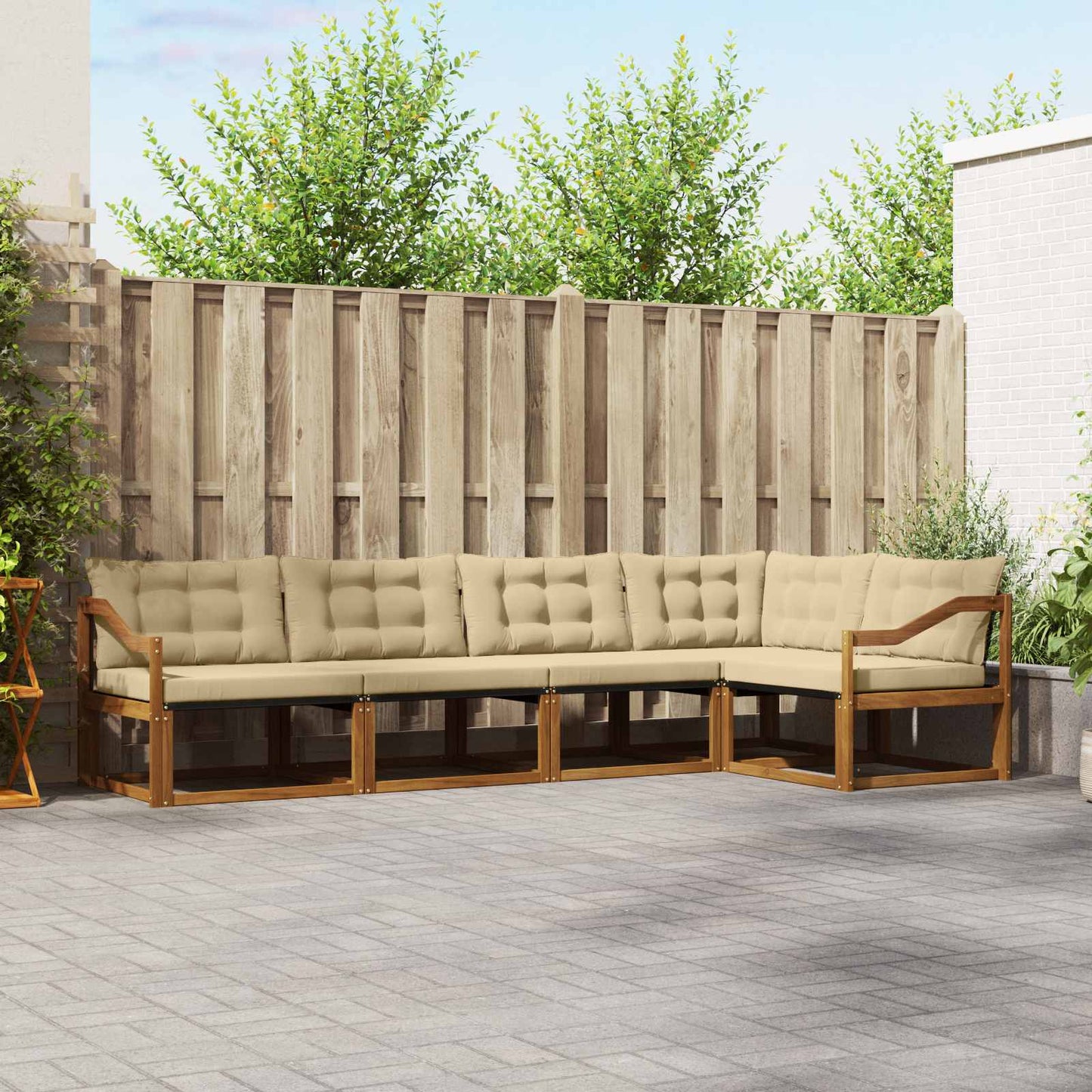 Set di divani da esterno con cuscino 5 pcs Naturale e Beige | homemem39