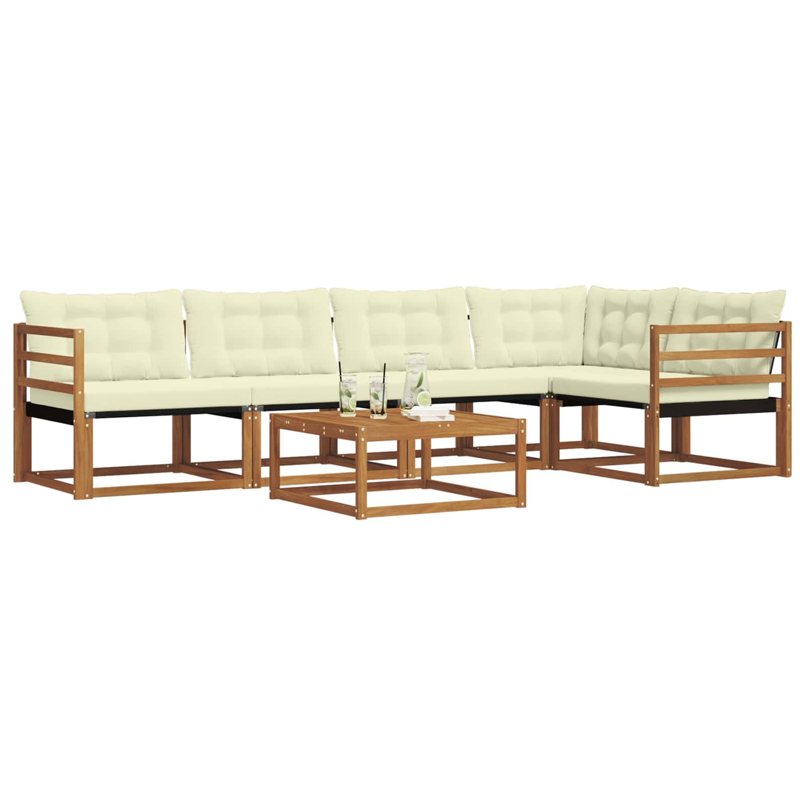Set di divani da esterno con cuscino 6 pcs Naturale e Crema | homemem39