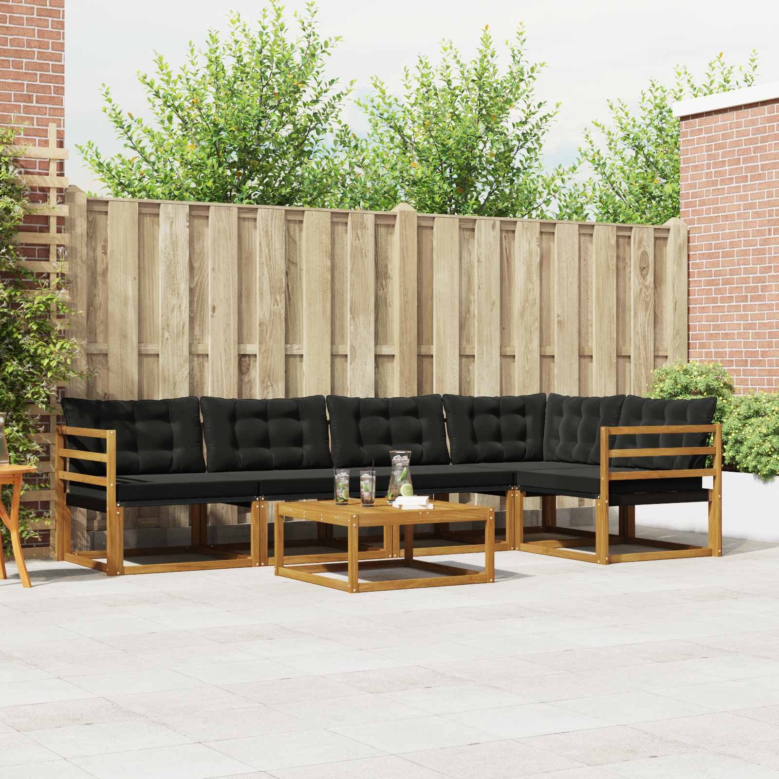 Set di divani da esterno con cuscino 6 pcs Naturale e Nero | homemem39