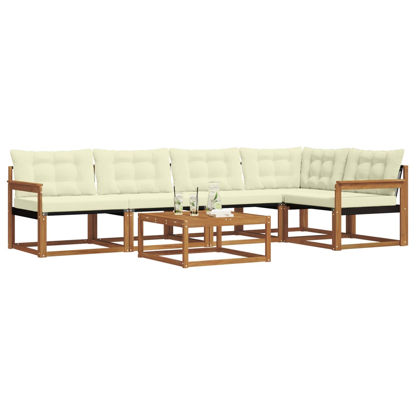 Set di divani da esterno con cuscino 6 pcs Naturale e Crema