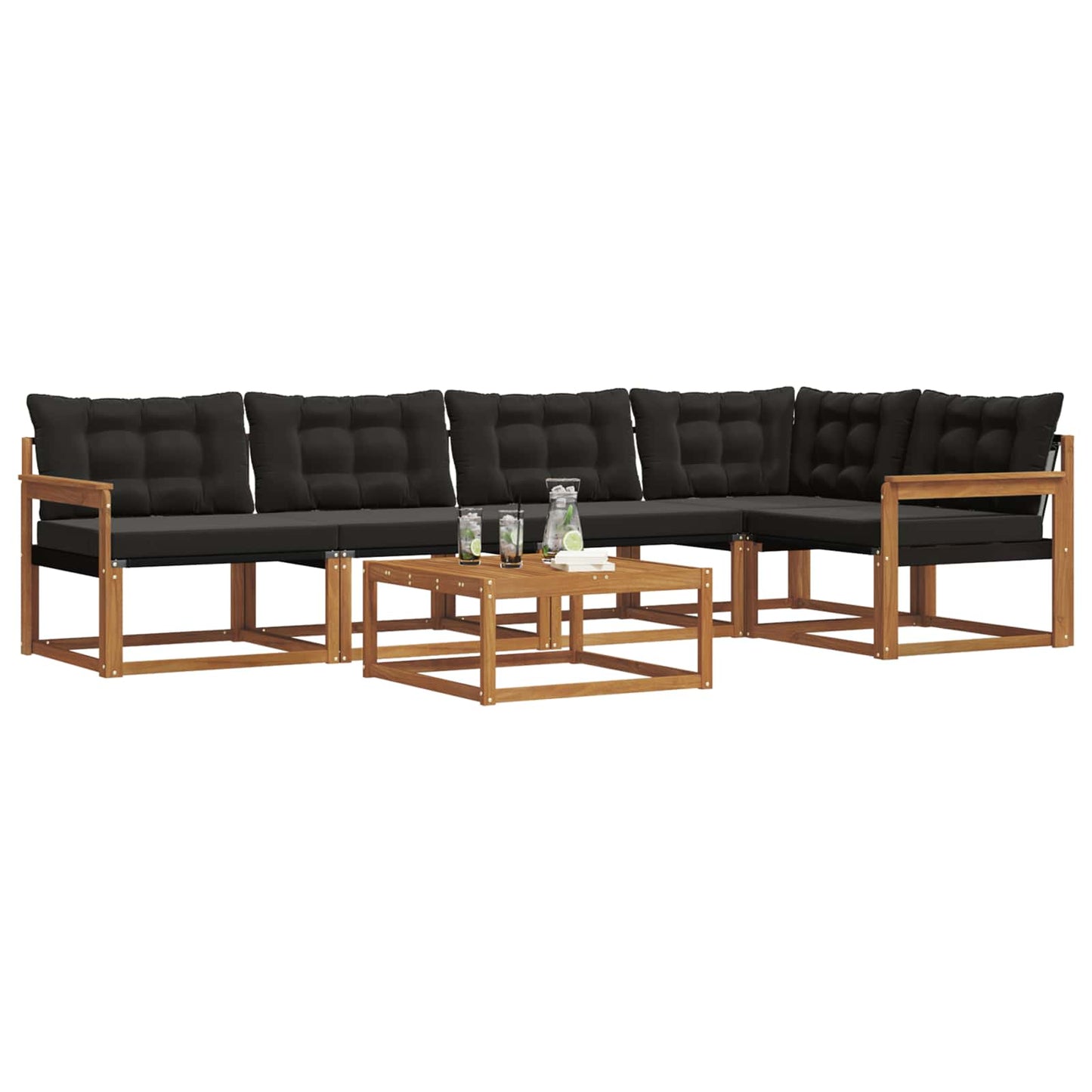 Set di divani da esterno con cuscino 6 pcs Naturale e Nero
