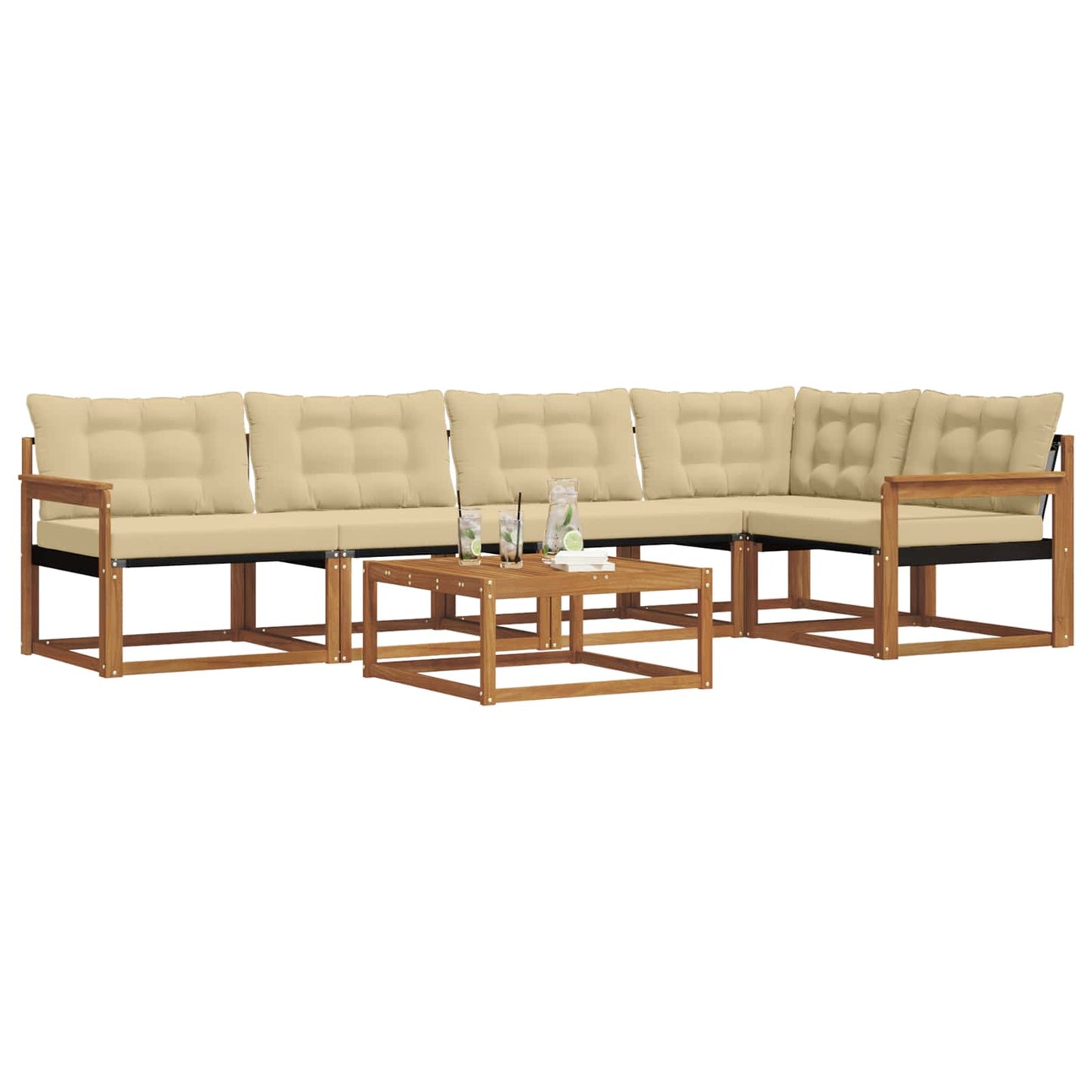 Set di divani da esterno con cuscino 6 pcs Naturale e Beige