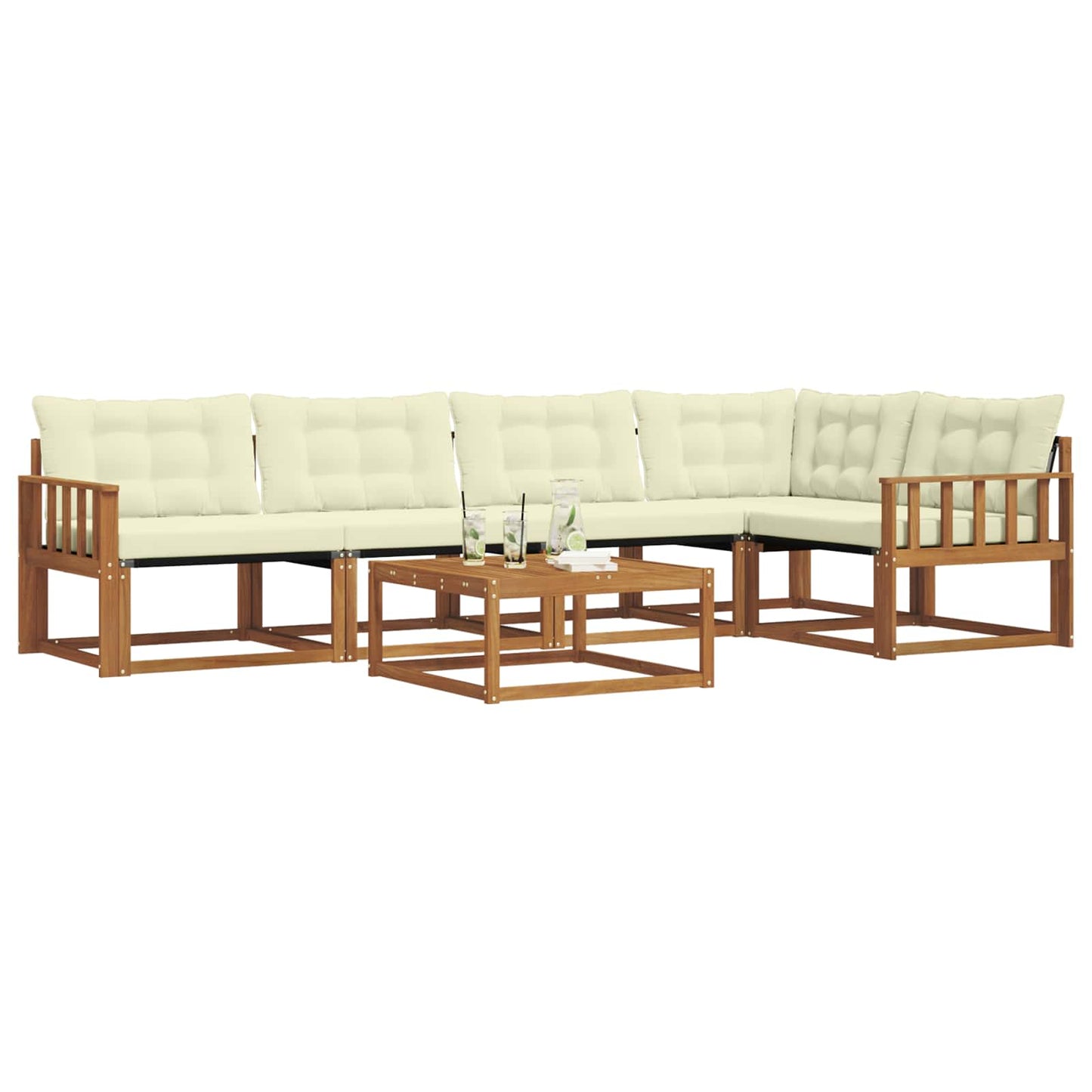 Set di divani da esterno con cuscino 6 pcs Naturale e Crema
