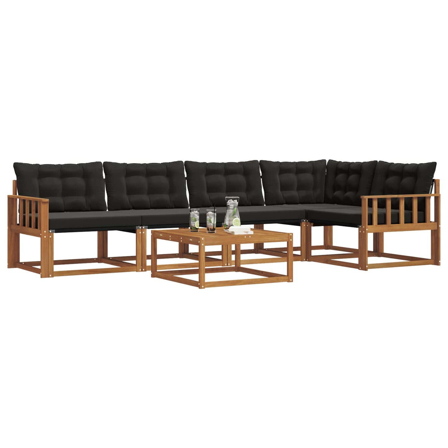 Set di divani da esterno con cuscino 6 pcs Naturale e Nero | homemem39
