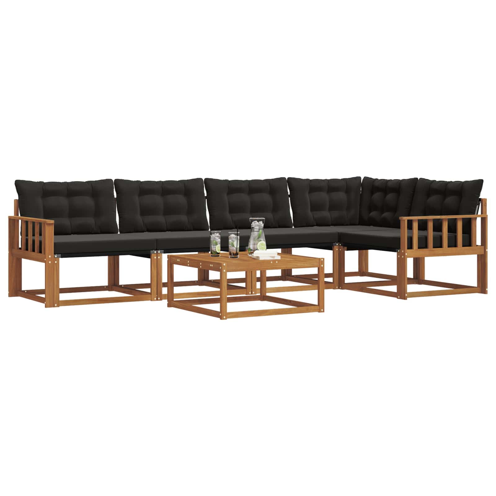 Set di divani da esterno con cuscino 6 pcs Naturale e Nero | homemem39