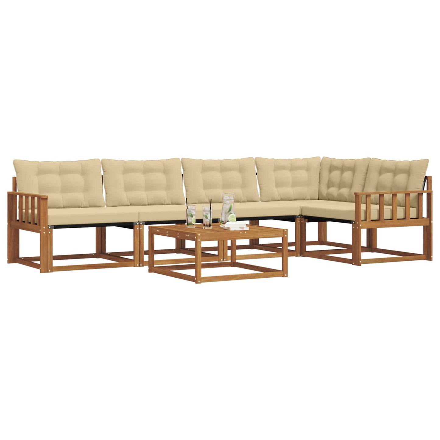 Set di divani da esterno con cuscino 6 pcs Naturale e Beige | homemem39