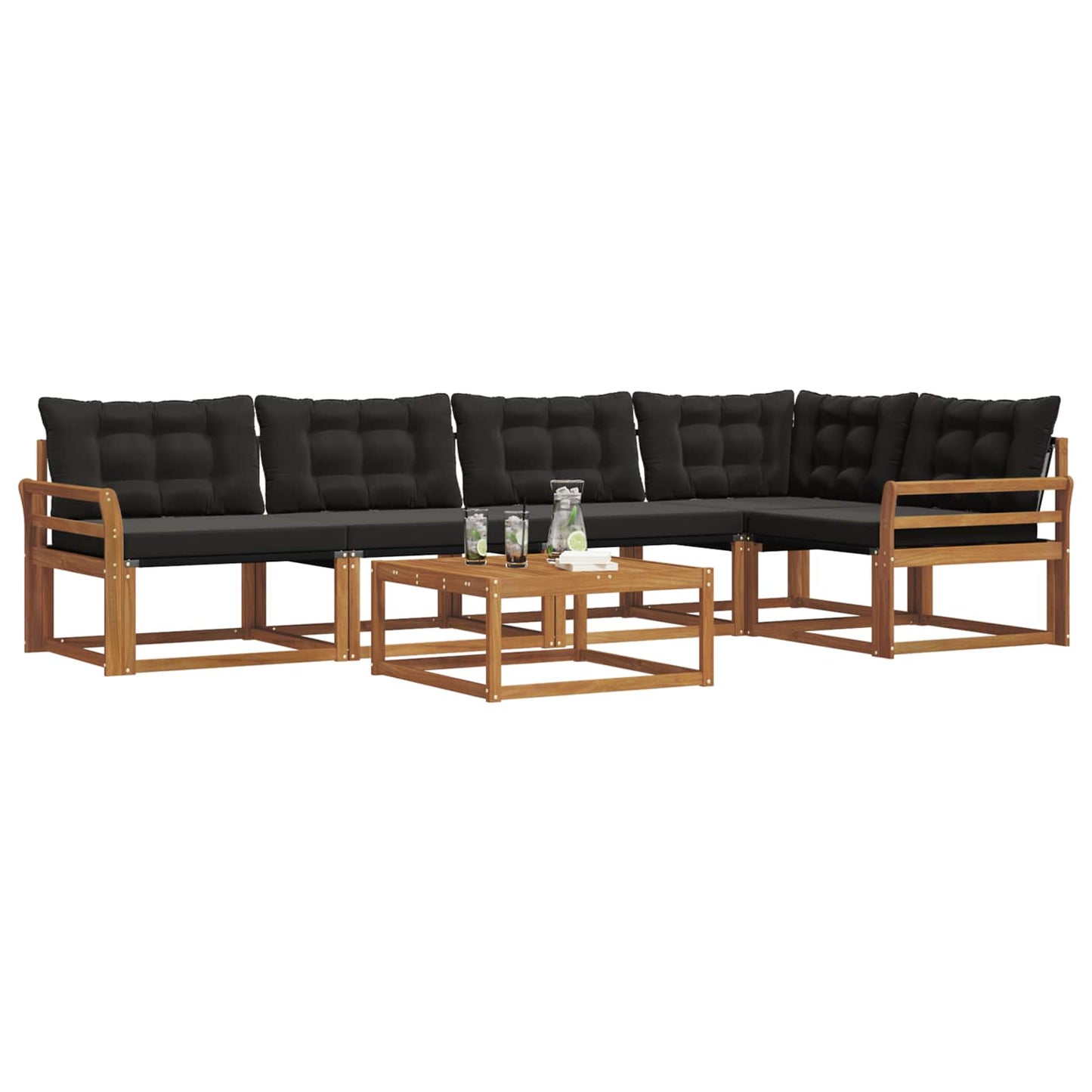 Set di divani da esterno con cuscino 6 pcs Naturale e Nero | homemem39