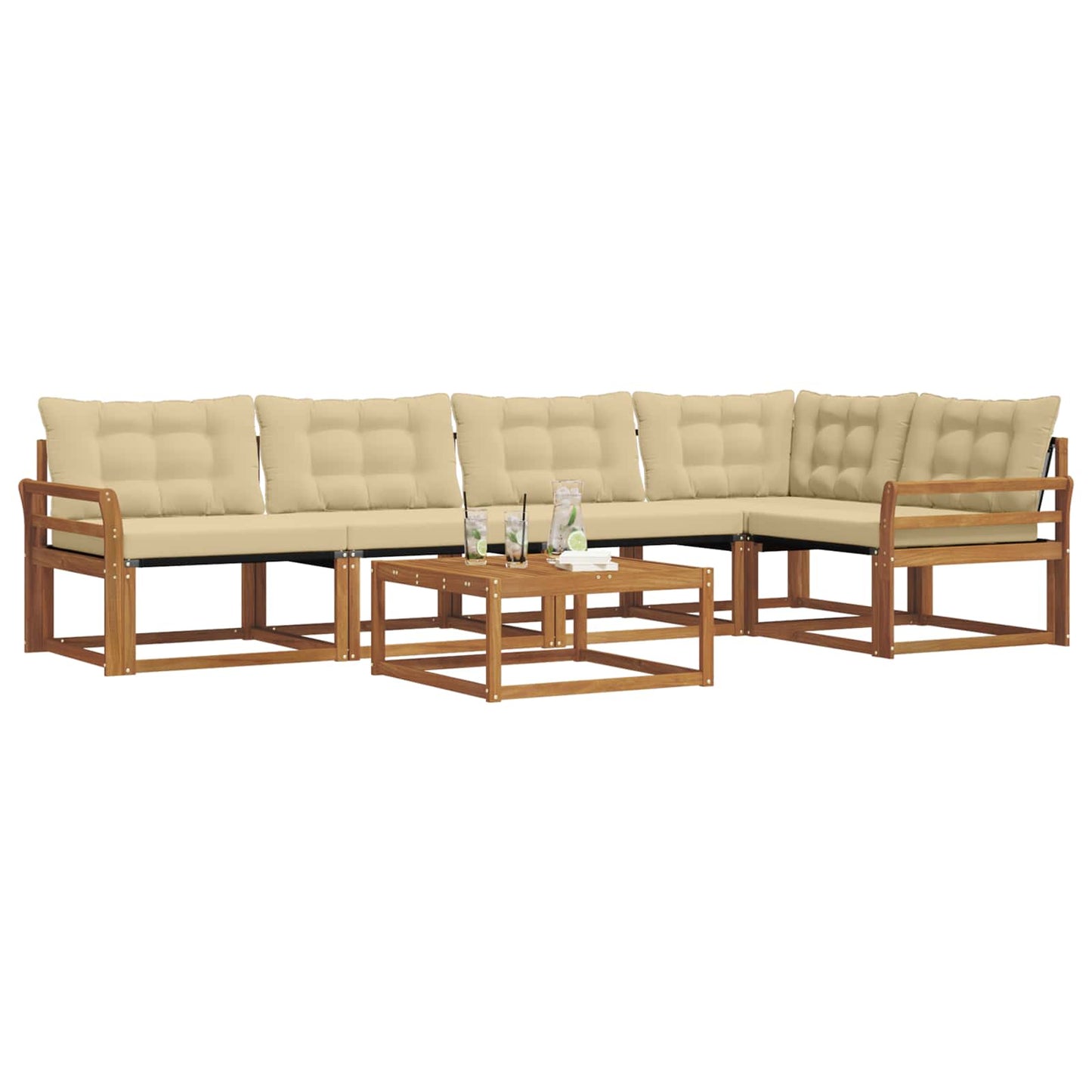 Set di divani da esterno con cuscino 6 pcs Naturale e Beige | homemem39