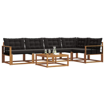 Set di divani da esterno con cuscino 6 pcs Naturale e Nero | homemem39