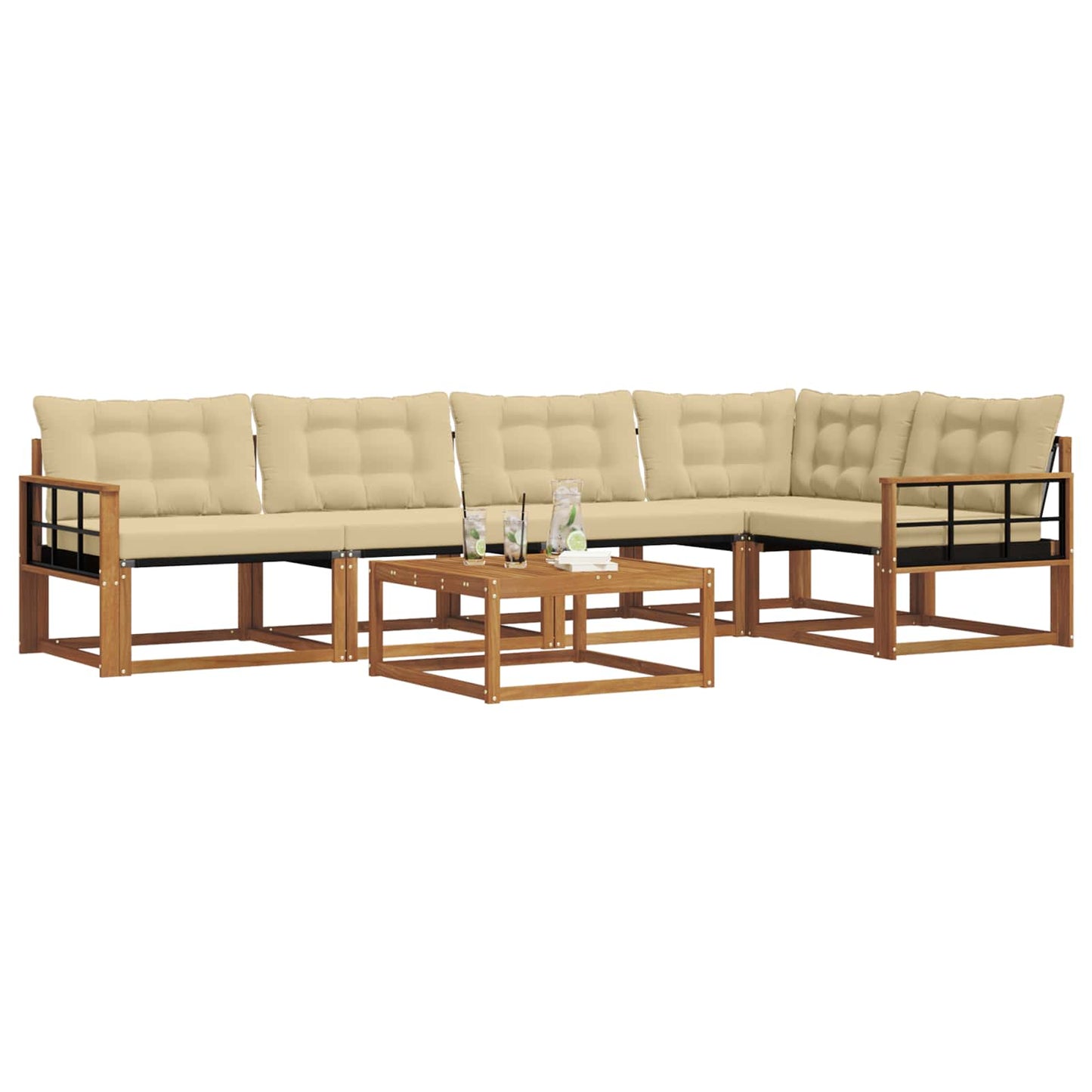 Set di divani da esterno con cuscino 6 pcs Naturale e Beige | homemem39