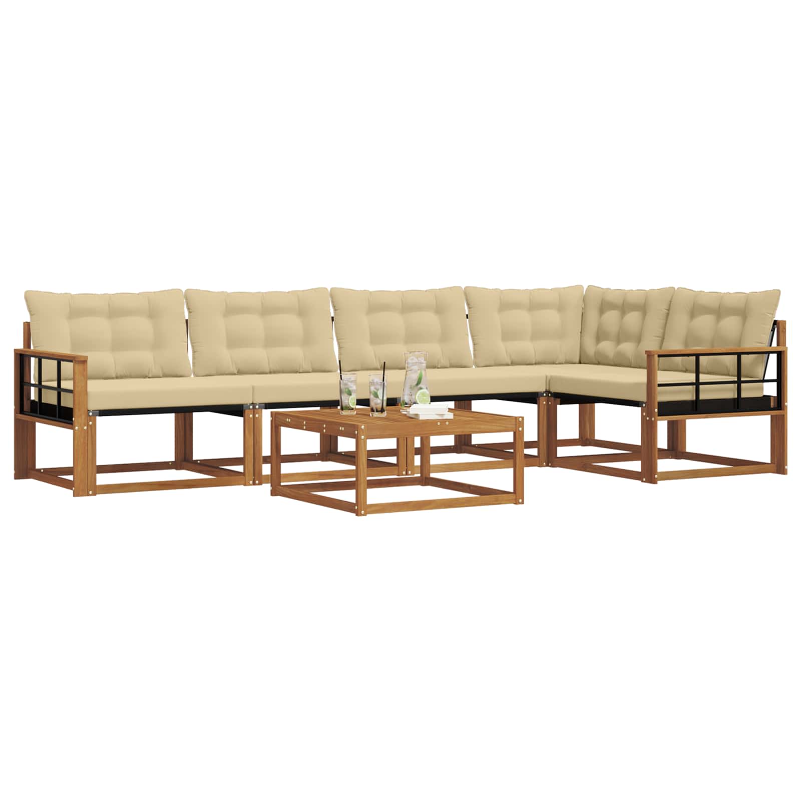Set di divani da esterno con cuscino 6 pcs Naturale e Beige | homemem39
