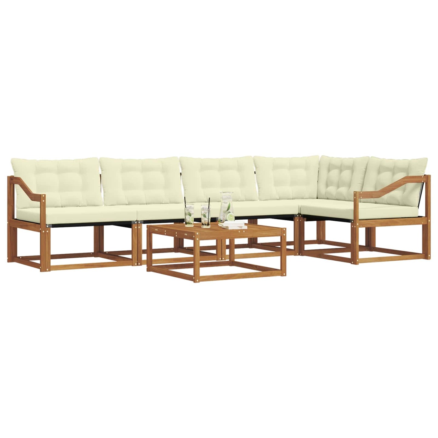 Set di divani da esterno con cuscino 6 pcs Naturale e Crema | homemem39