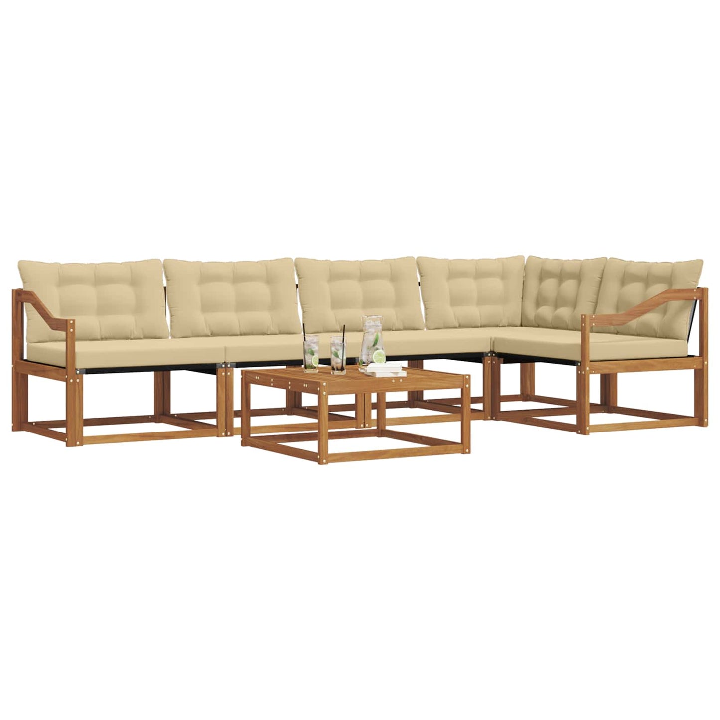Set di divani da esterno con cuscino 6 pcs Naturale e Beige | homemem39