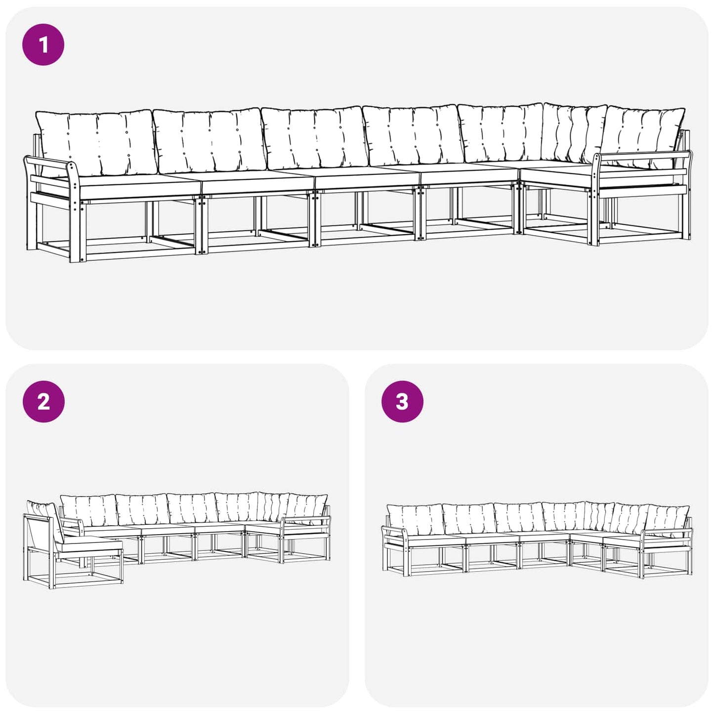 Set di divani da esterno con cuscino 6 pcs Naturale e Nero | homemem39
